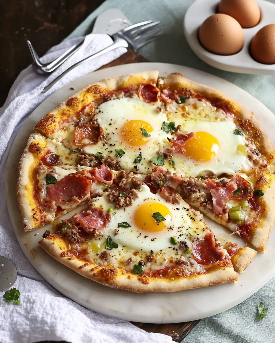 Breakfast Pizza with Eggs and Triple Meats