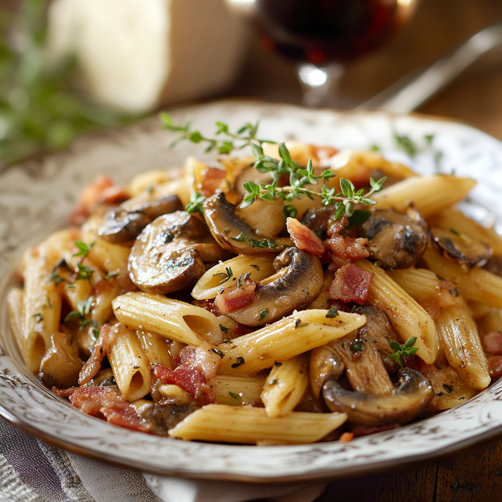 Penne with Pancetta and Mushrooms