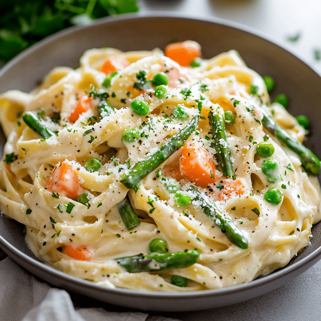 Spring Vegetable Fettuccine Alfredo
