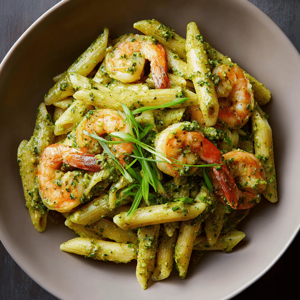 Penne with Shrimp and Scallion Pesto