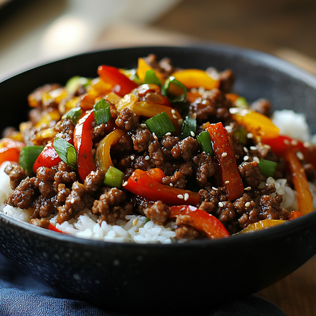 Asian Ground Beef and Pepper Sauté