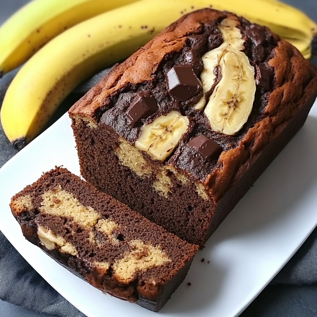 Dark Chocolate Marbled Banana Bread with Greek Yogurt