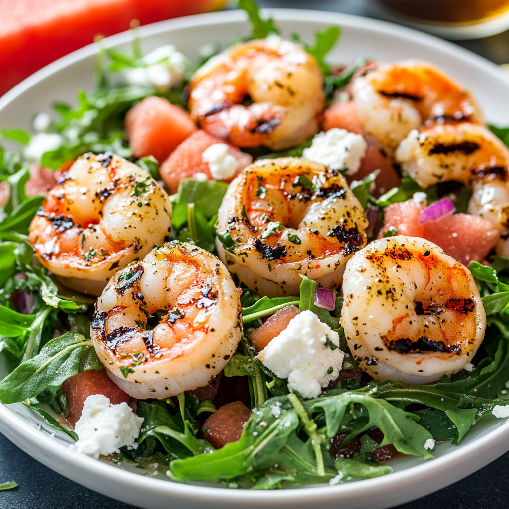 Grilled Shrimp Arugula and Watermelon Salad