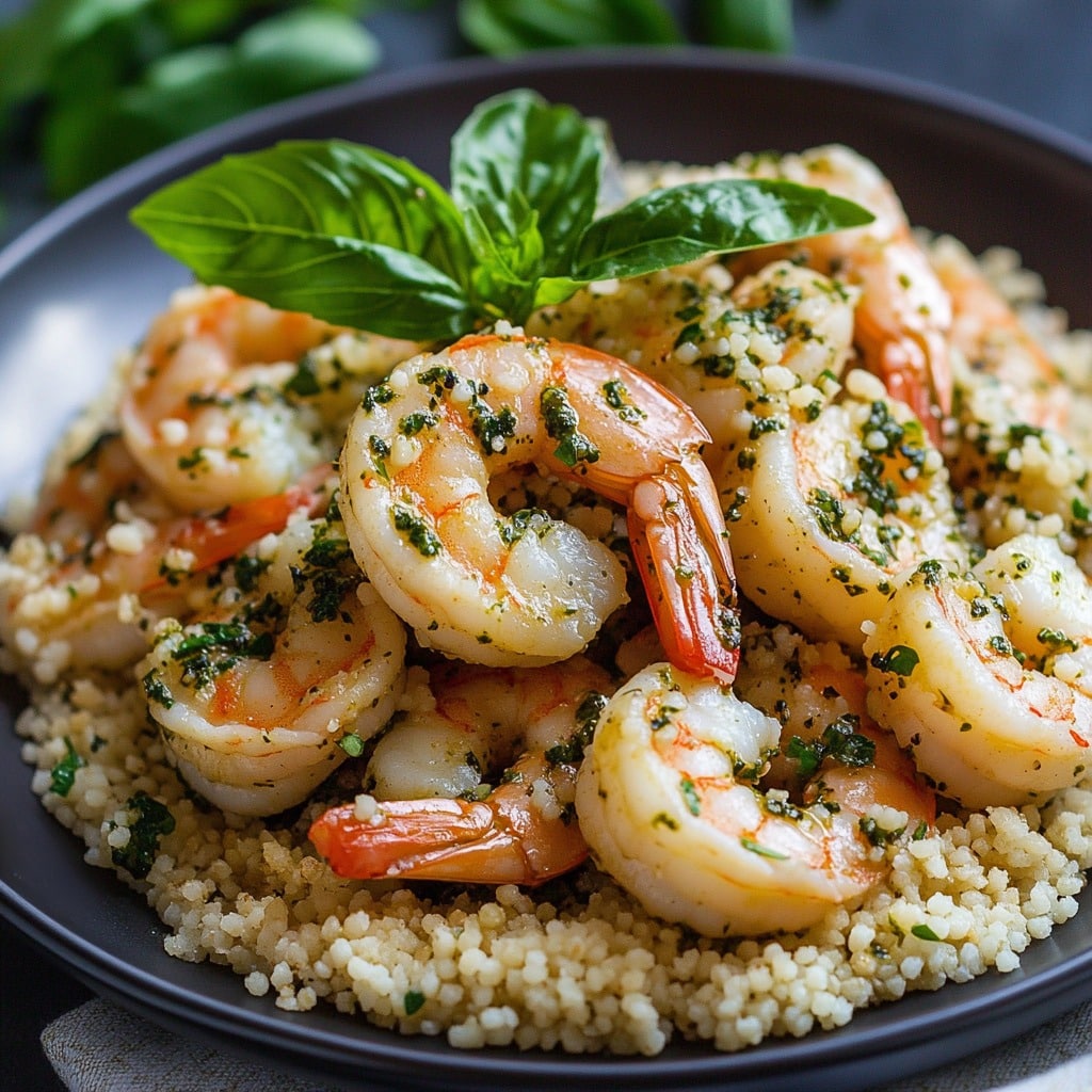 Shrimp Scampi Over Pesto Couscous