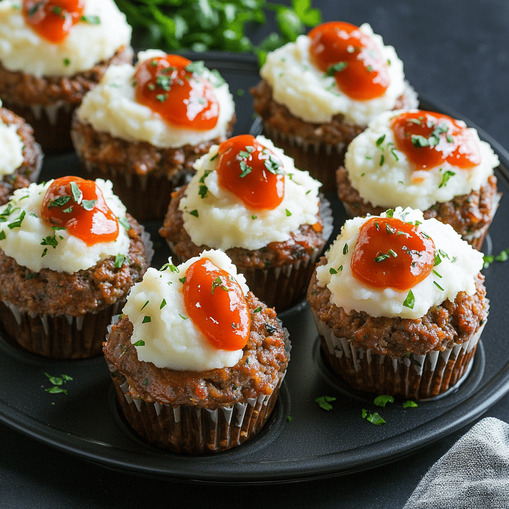 Meatloaf Cupcakes with Mashed Potato