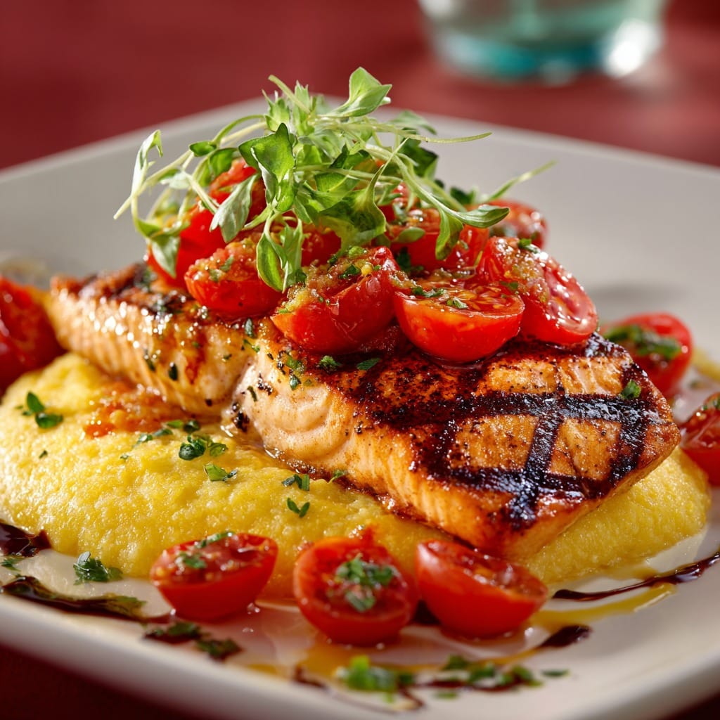 Grilled Salmon & Polenta with Tomato Packet