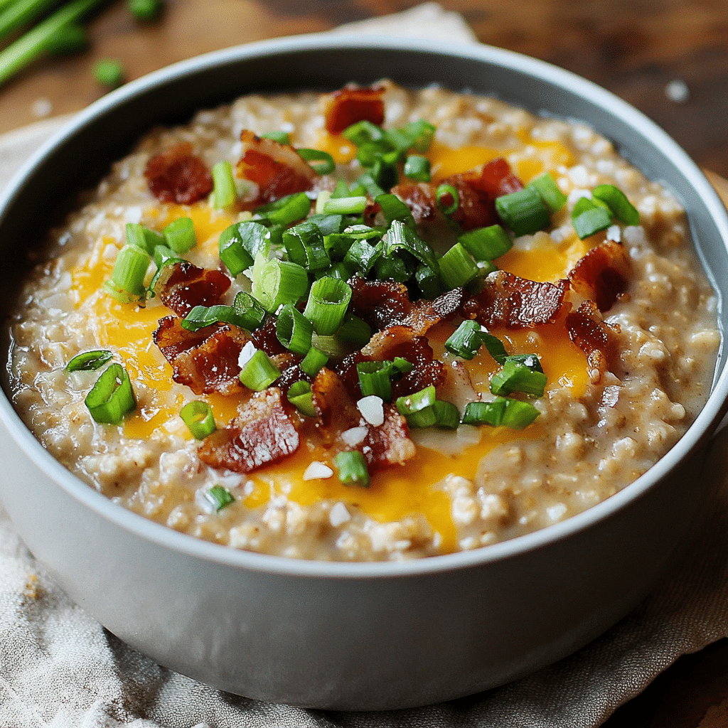 Slow Cooker Savory Oatmeal with Bacon, Scallions, and Cheddar