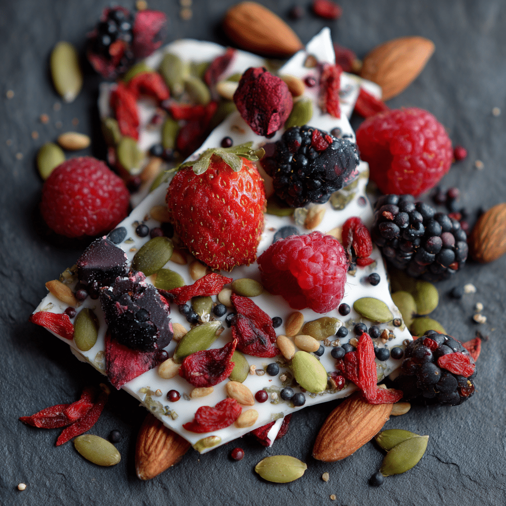 Frozen Yogurt Bark with Berries, Nuts, and Seeds