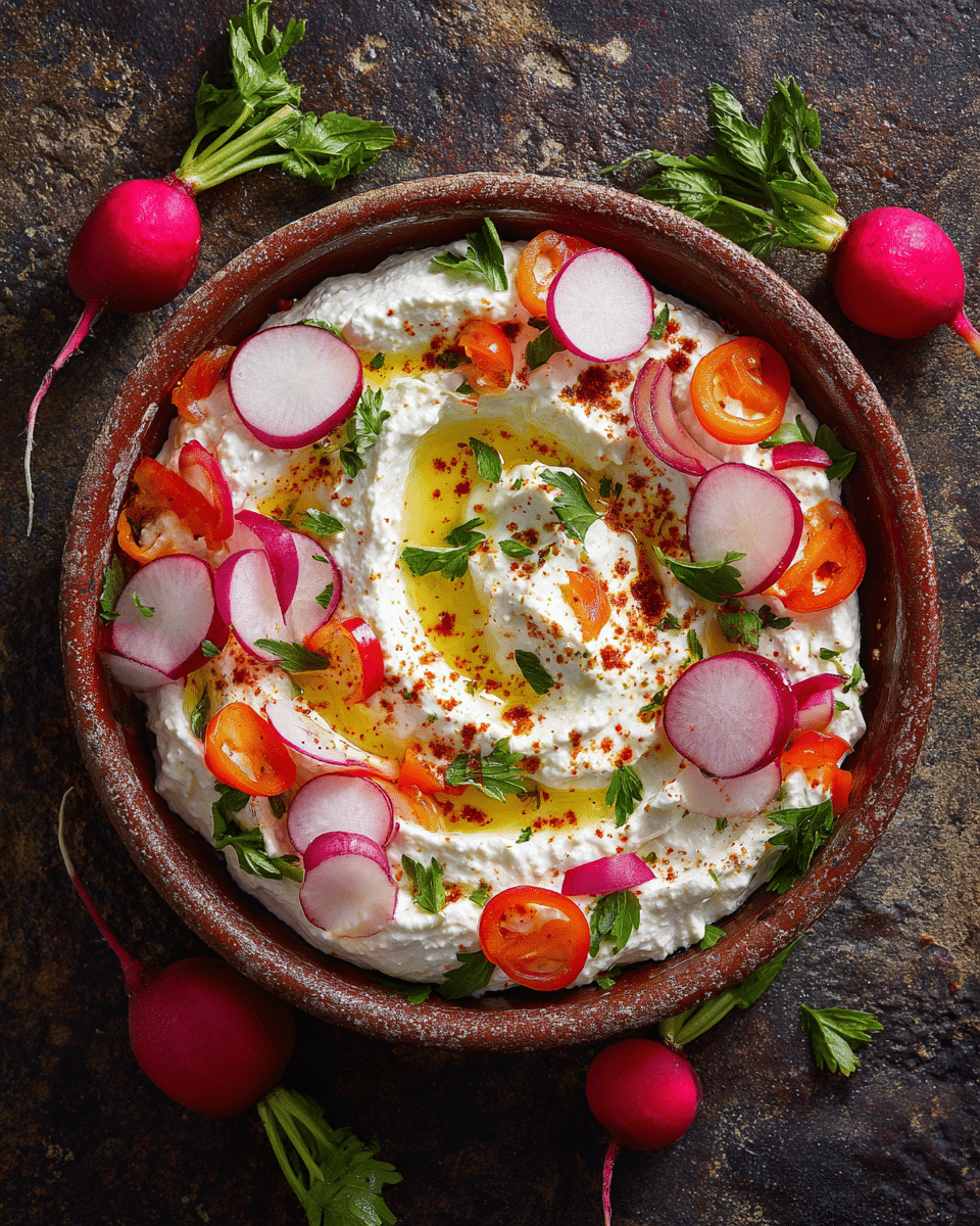 Rosh Hashanah Delight: Labneh Dip with Peppers & Radishes for a Fresh Start to the New Yea