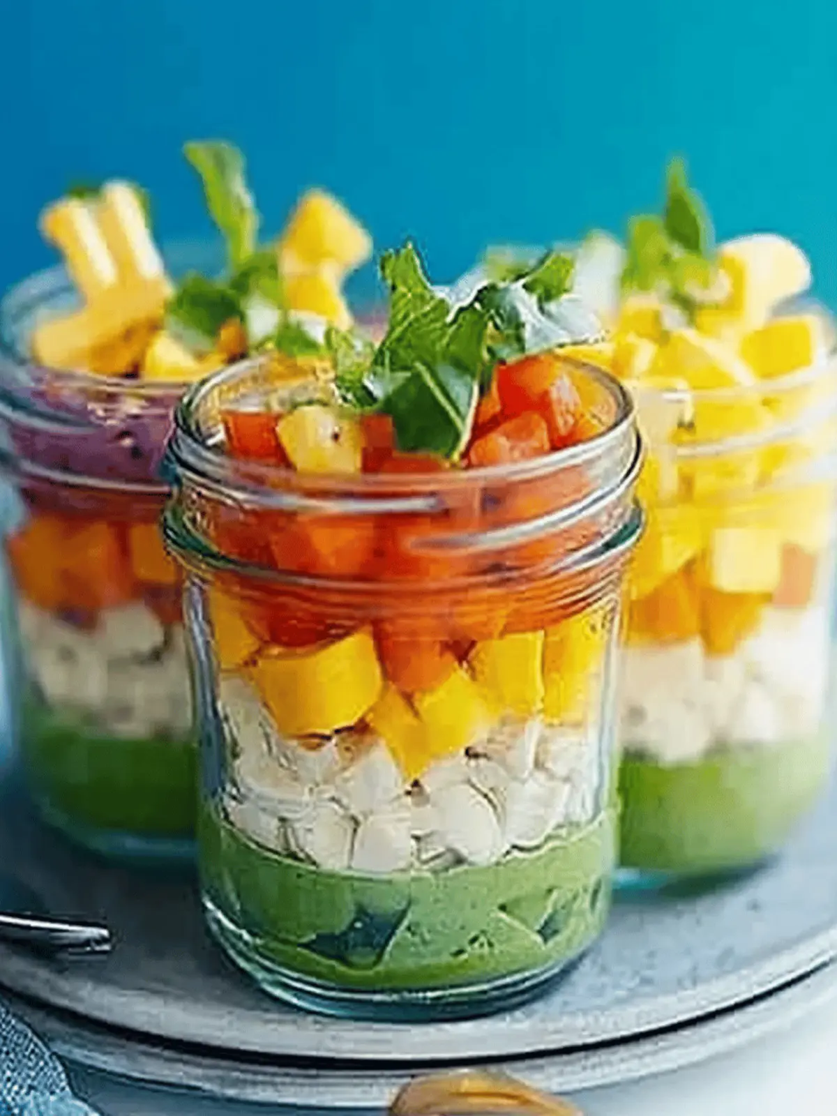 Layered rainbow salad pots