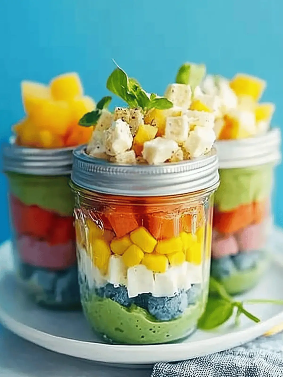 Layered rainbow salad pots