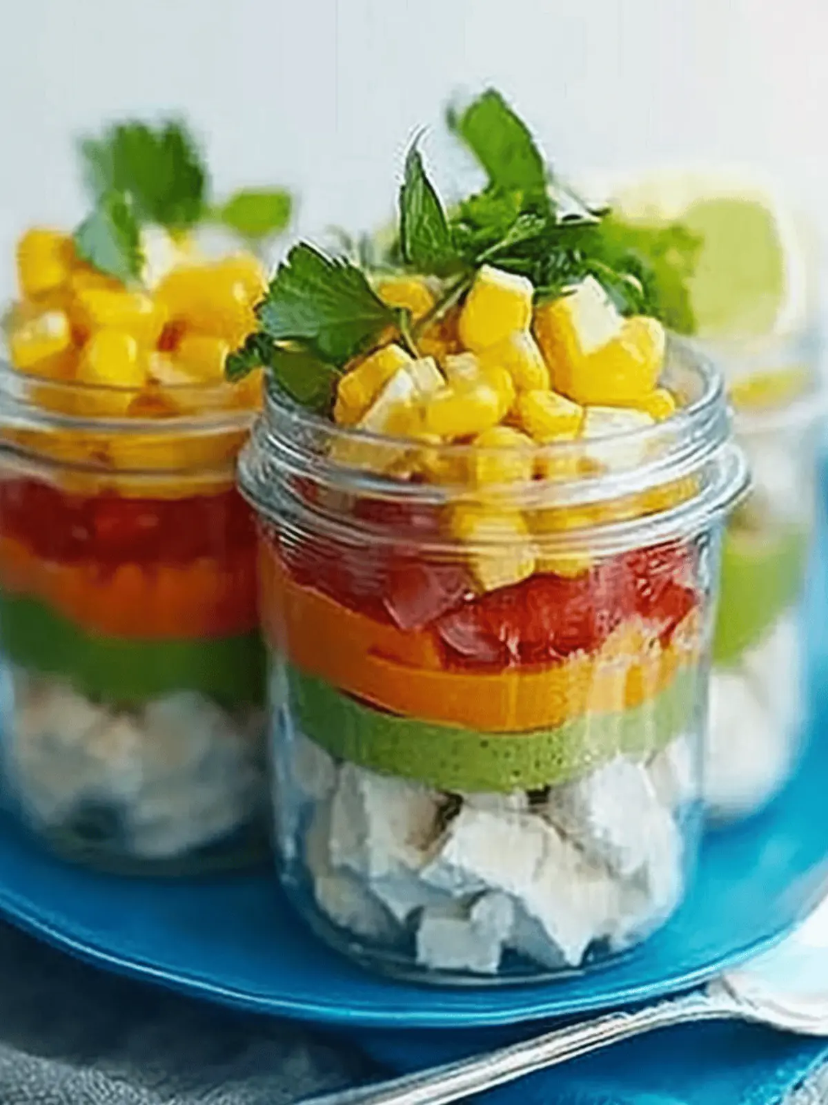Layered rainbow salad pots