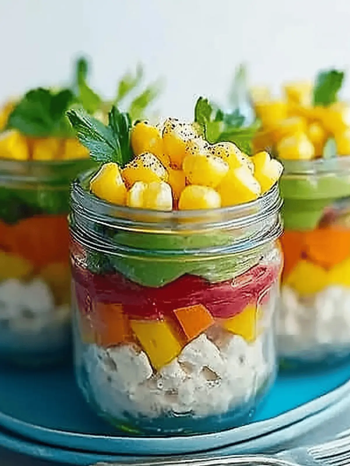 Layered rainbow salad pots