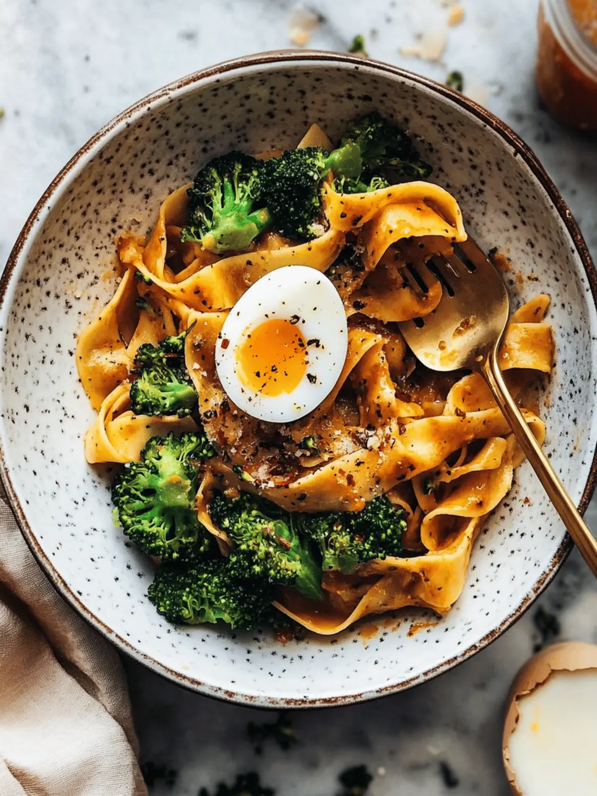 FALL: Chili Garlic Pappardelle with Smashed Broccoli and Soft Eggs