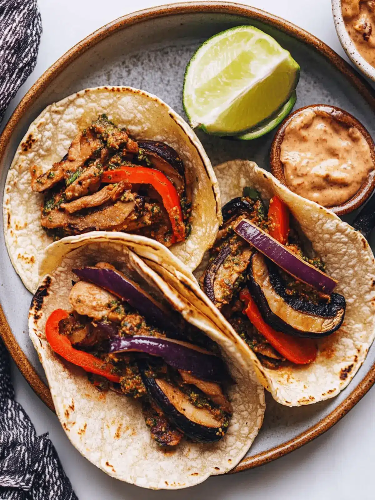 Portobello Fajita Tacos with Chipotle Pecan Pesto
