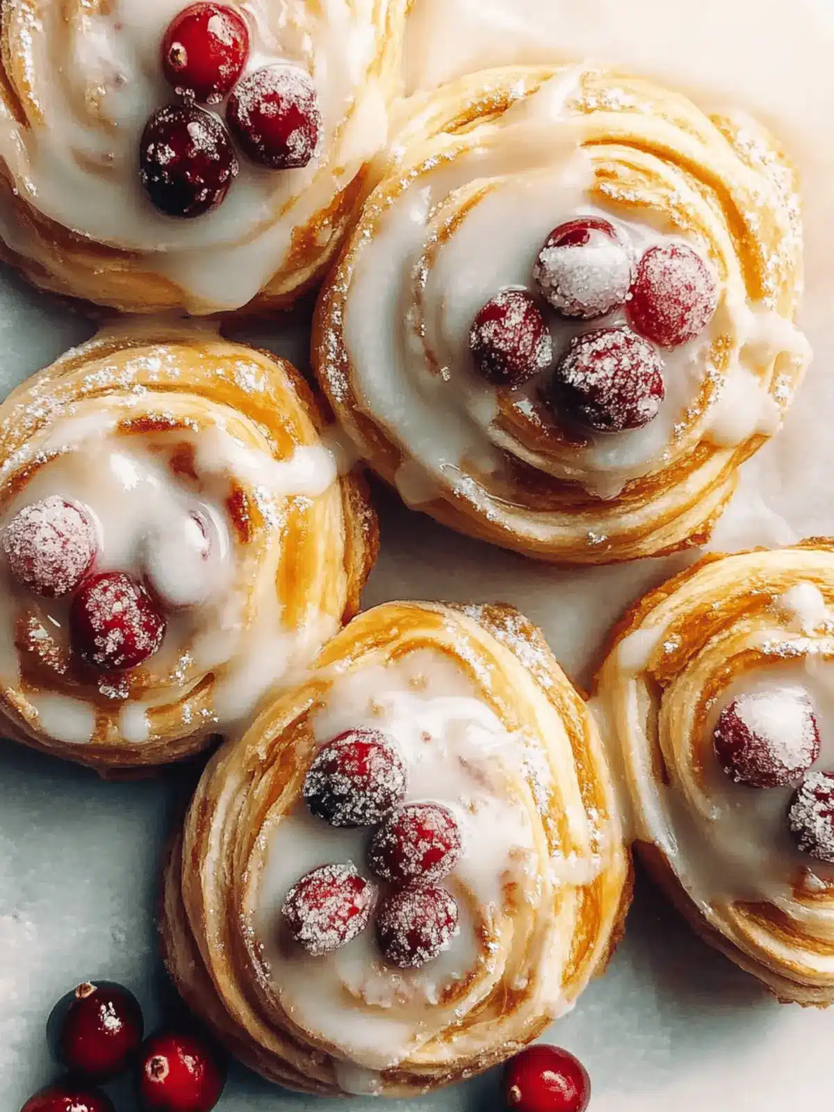 Cream Cheese Danishes with Sugared Cranberries and Butter Glaze