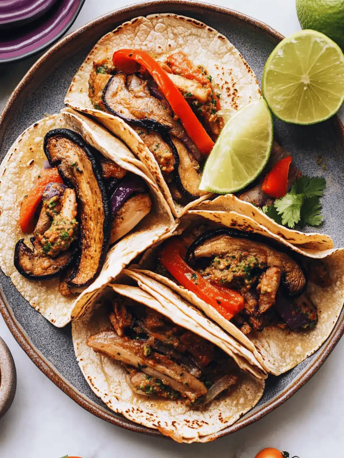 Portobello Fajita Tacos with Chipotle Pecan Pesto