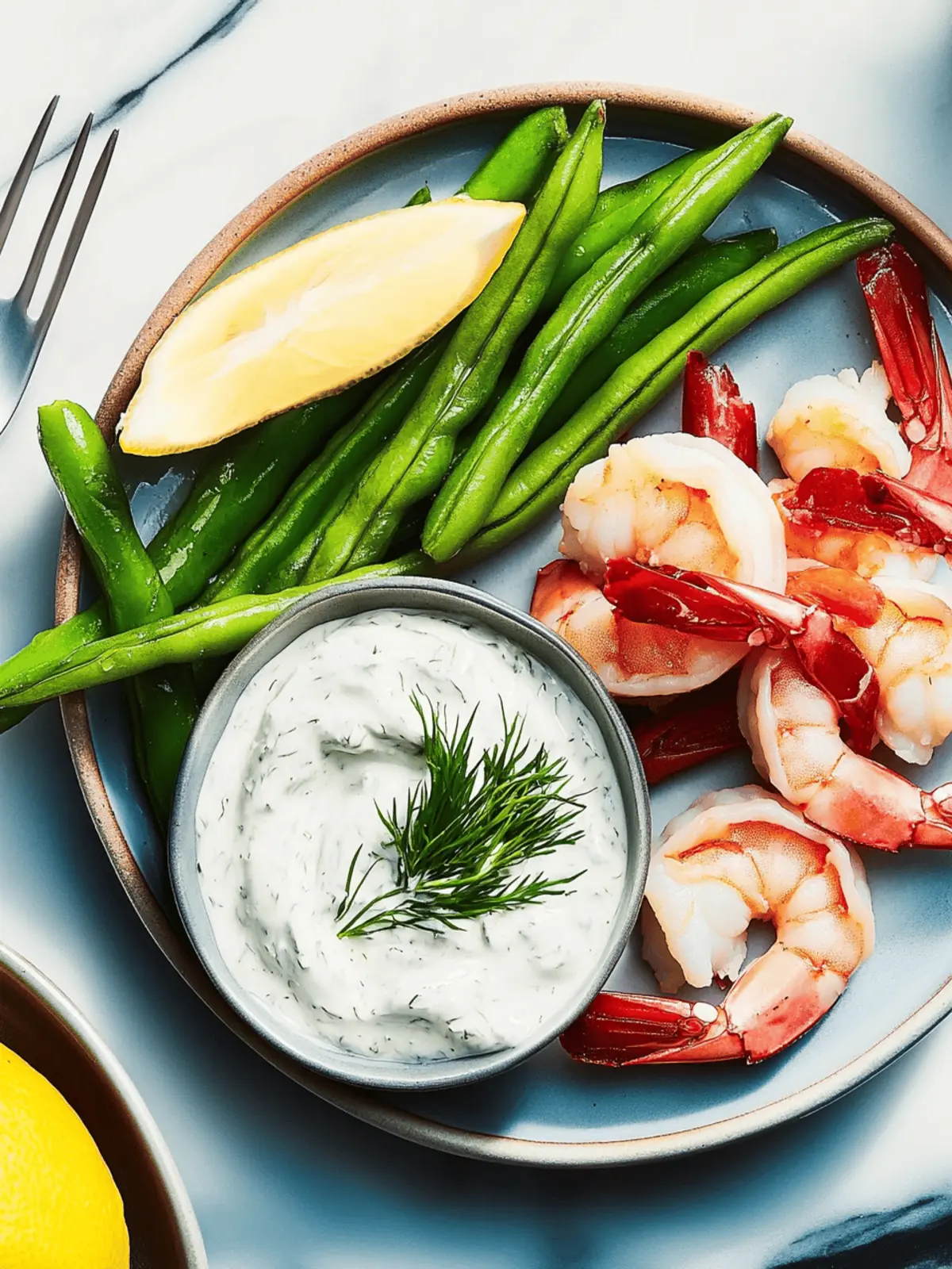 10-Minute Shrimp With Green Beans and Creamy Lemon-Dill Dip