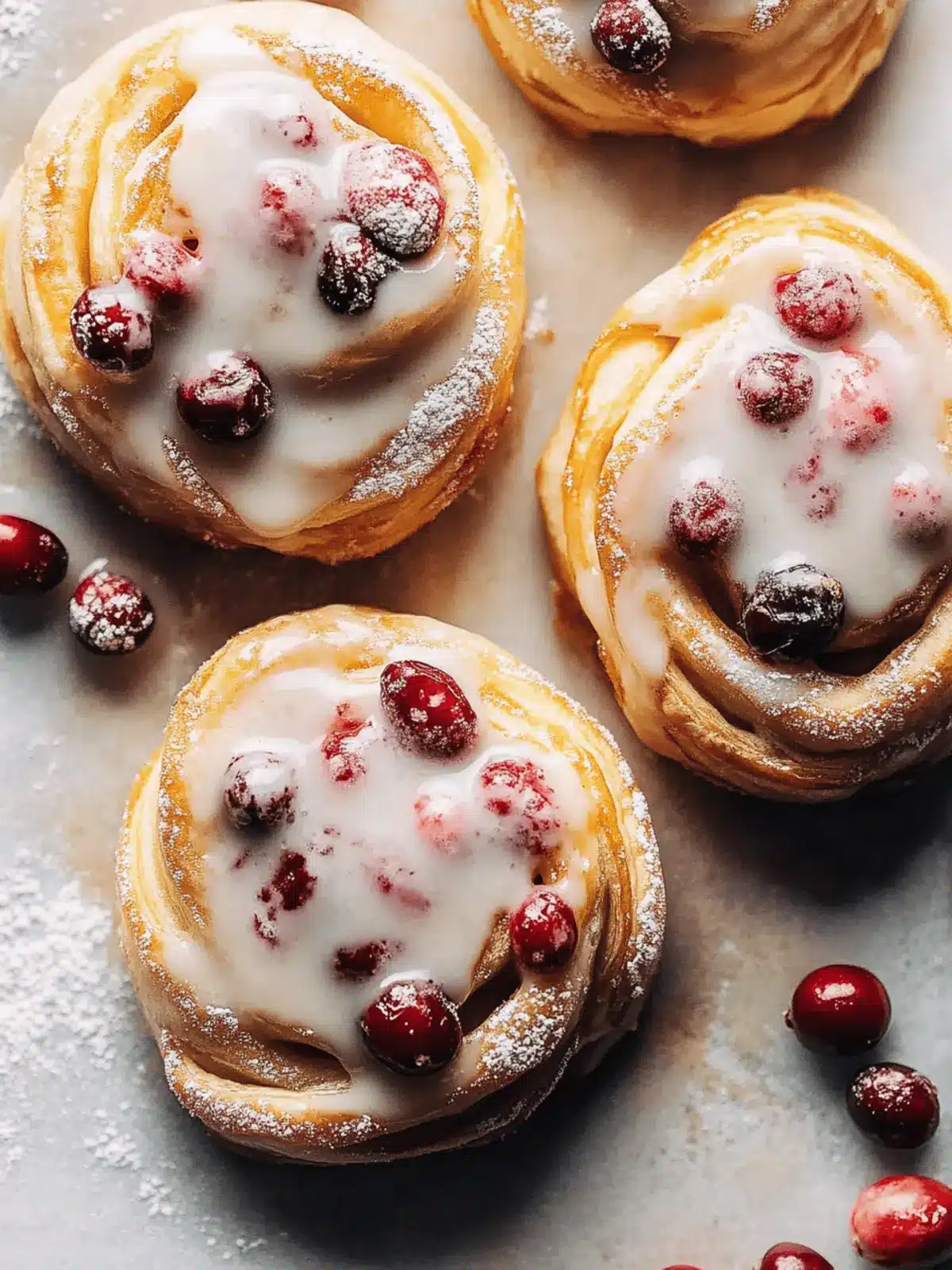 Cream Cheese Danishes with Sugared Cranberries and Butter Glaze