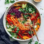 Raw Rainbow Veggie Noodle Salad with Peanut Dressing