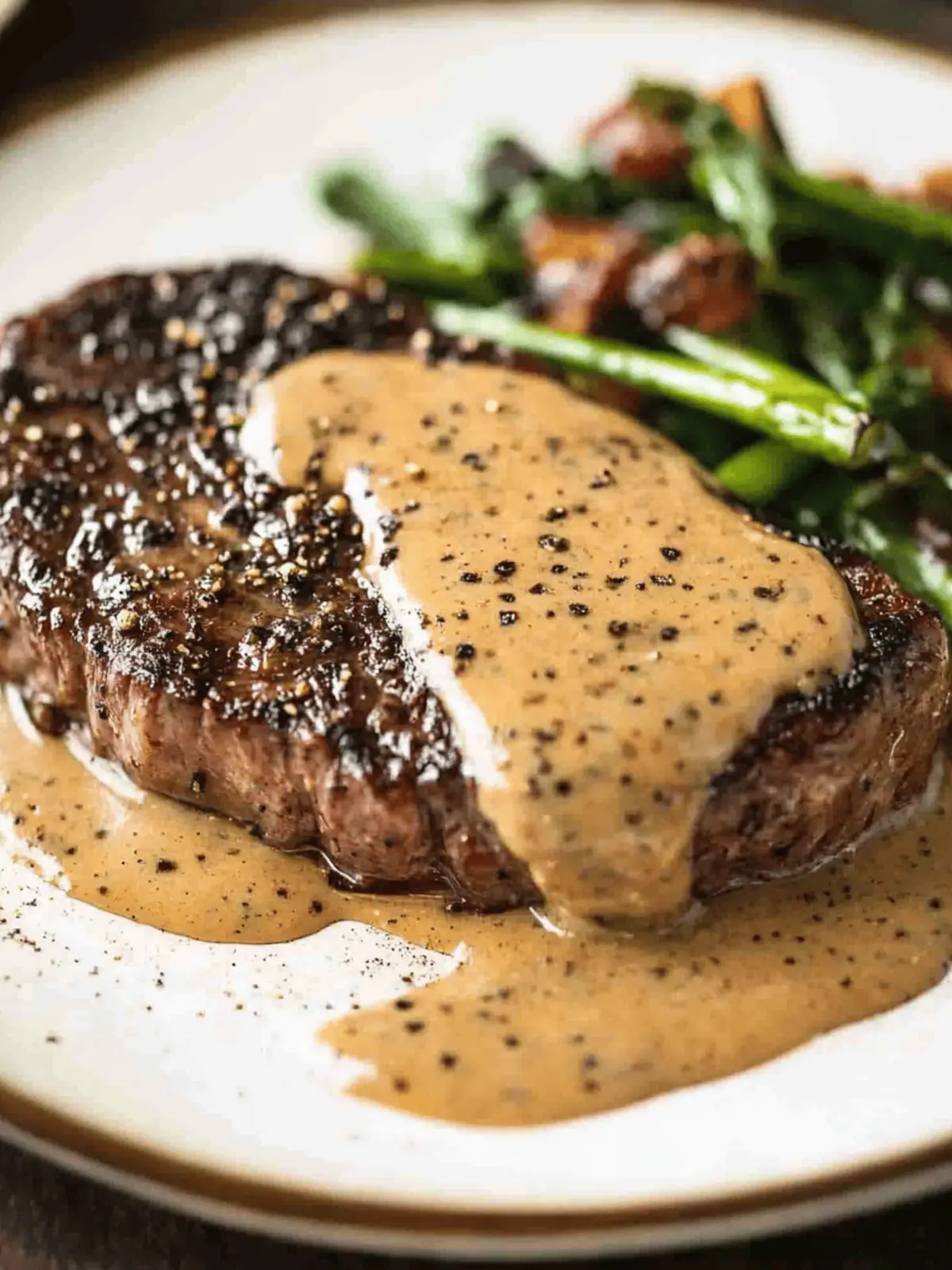 Steak with Creamy Peppercorn Sauce