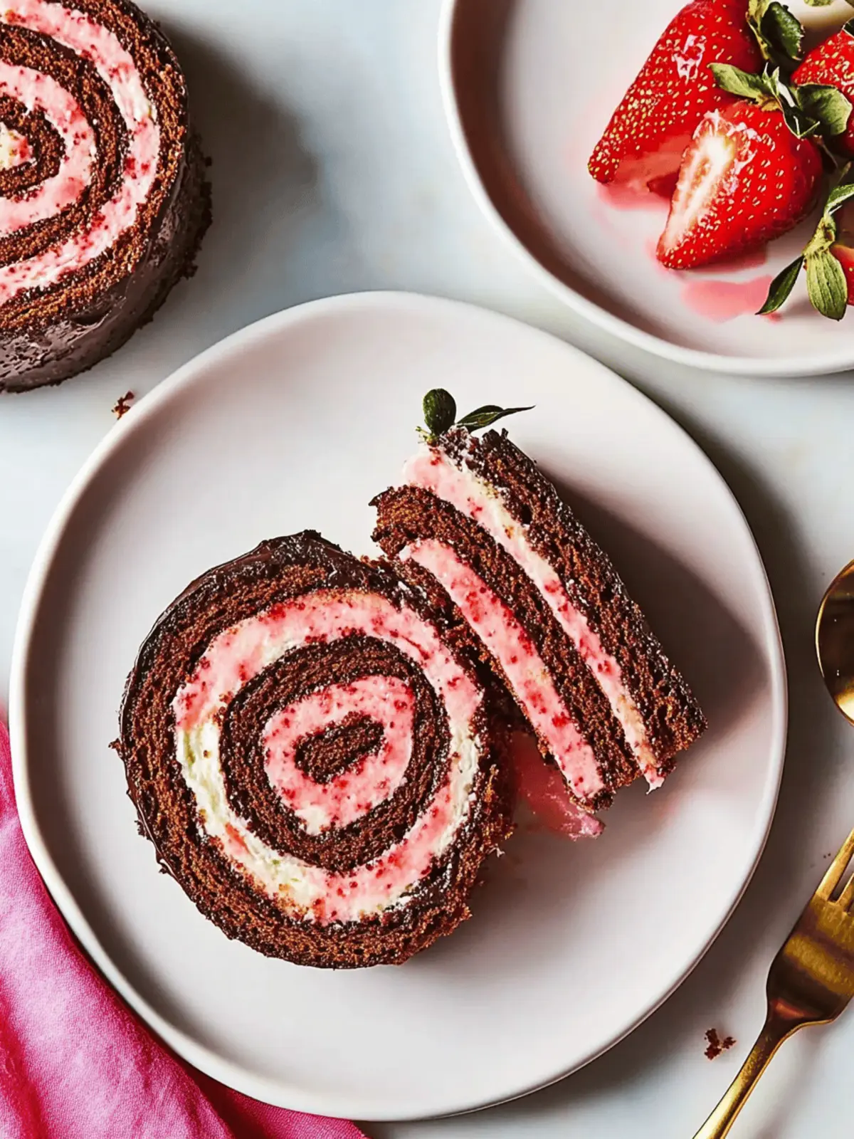 Chocolate-Covered Strawberry Swiss Roll Cake