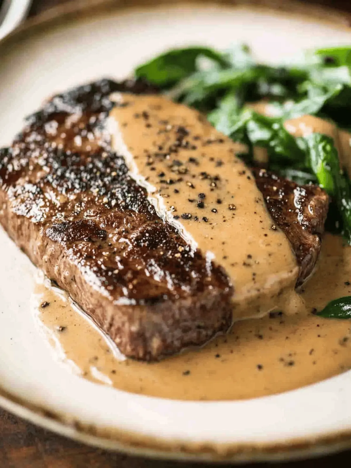 Steak with Creamy Peppercorn Sauce