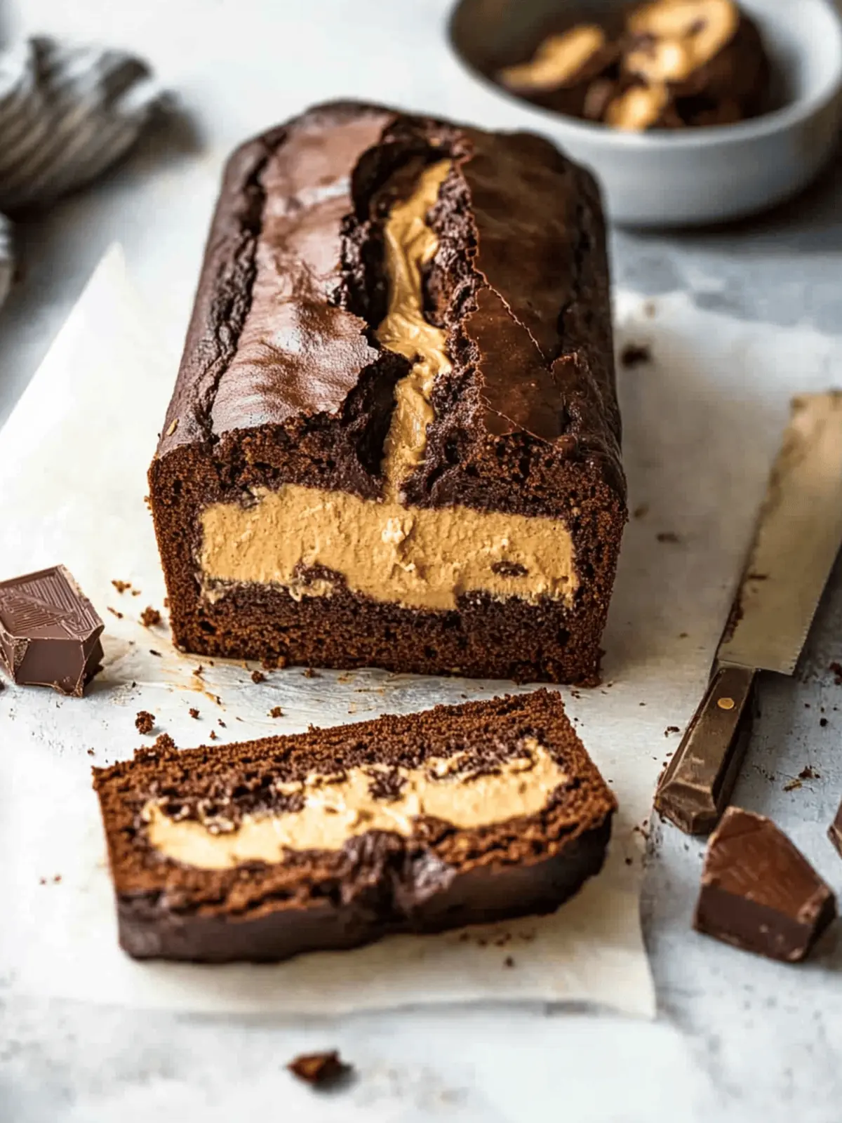Peanut Butter Cheesecake Stuffed Chocolate Loaf