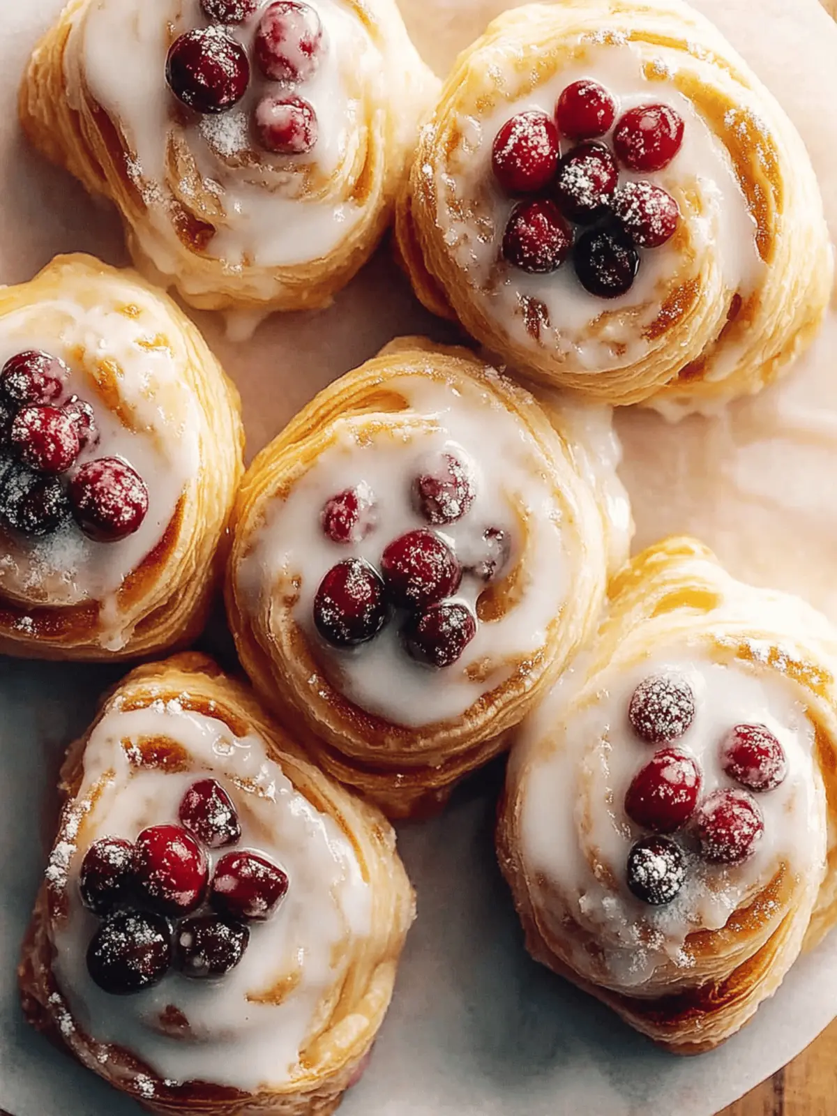 Cream Cheese Danishes with Sugared Cranberries and Butter Glaze