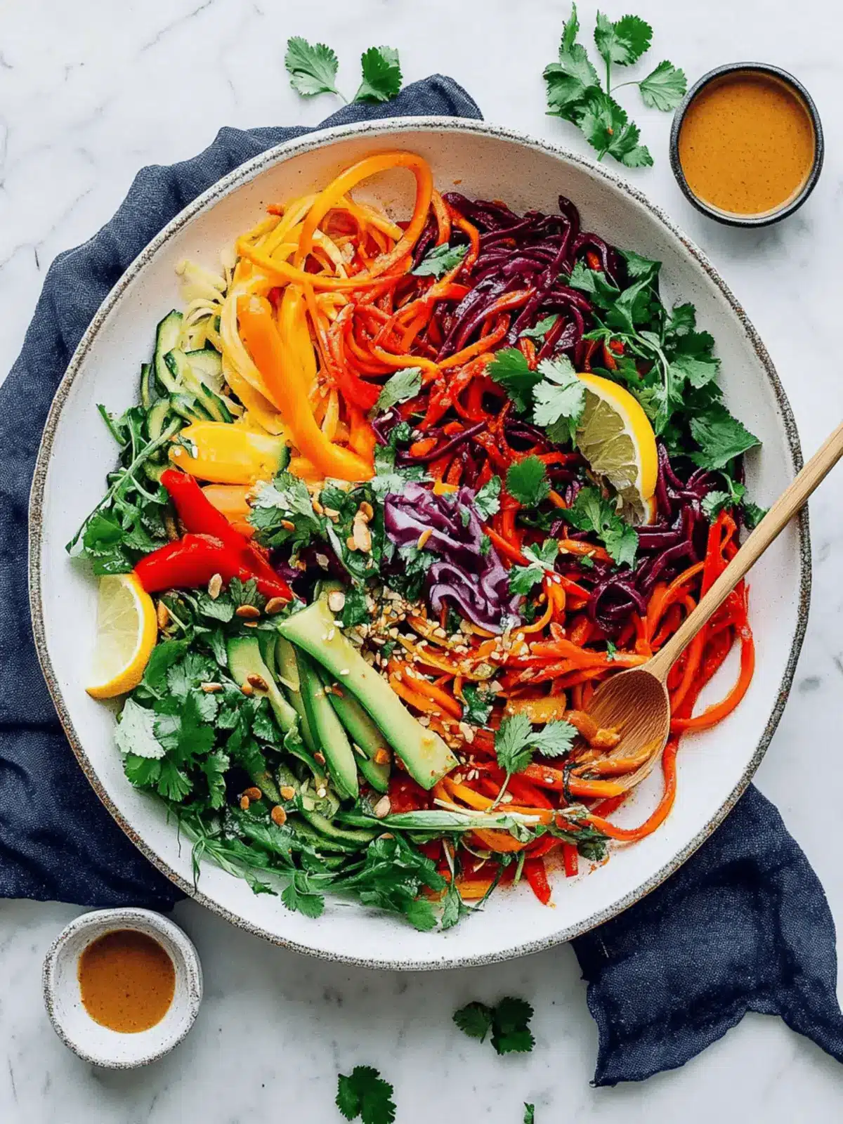 Raw Rainbow Veggie Noodle Salad with Peanut Dressing