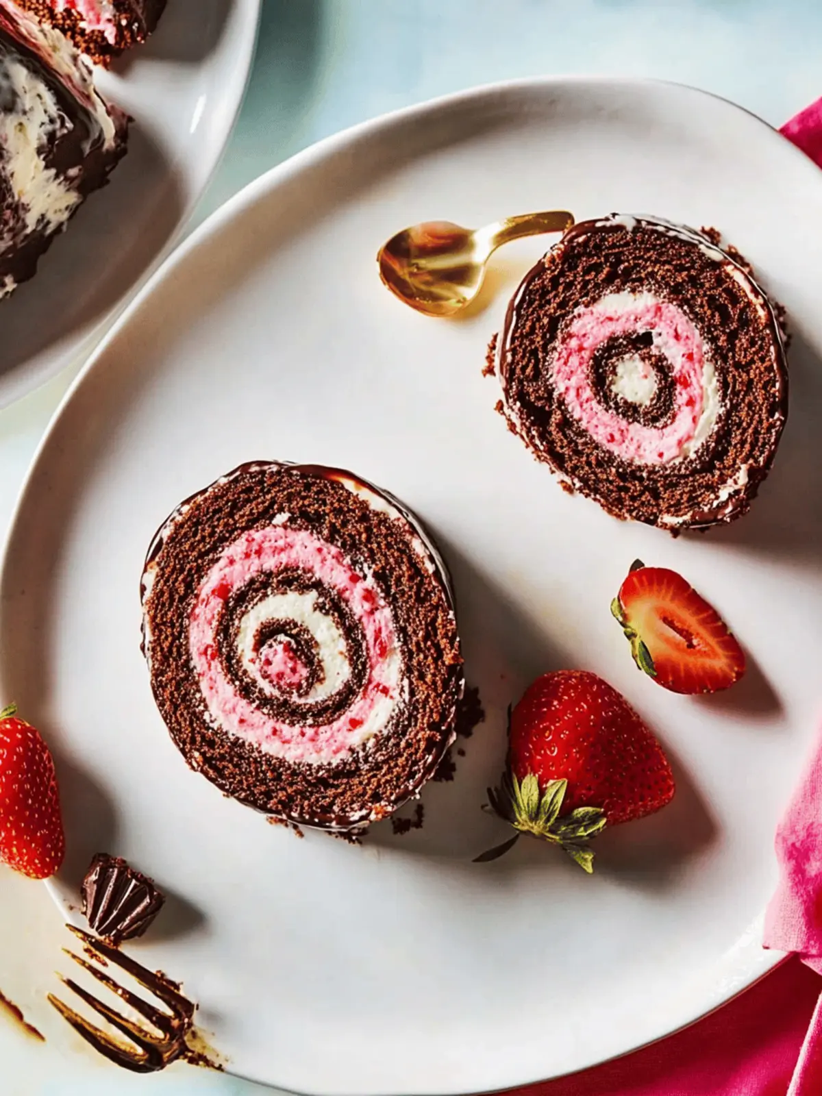 Chocolate-Covered Strawberry Swiss Roll Cake
