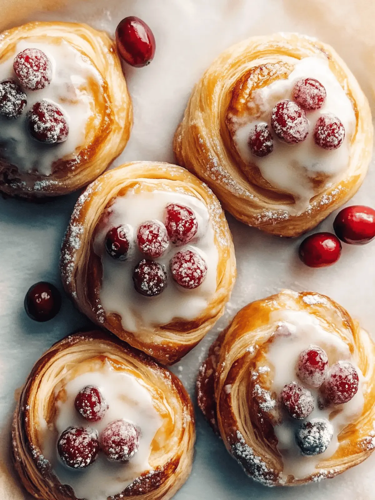 Cream Cheese Danishes with Sugared Cranberries and Butter Glaze