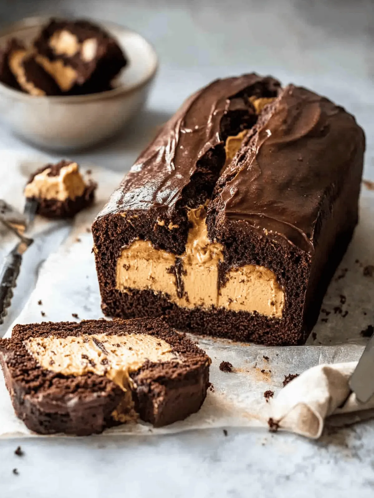 Peanut Butter Cheesecake Stuffed Chocolate Loaf