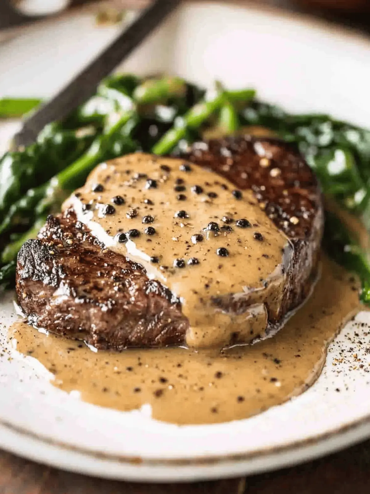 Steak with Creamy Peppercorn Sauce