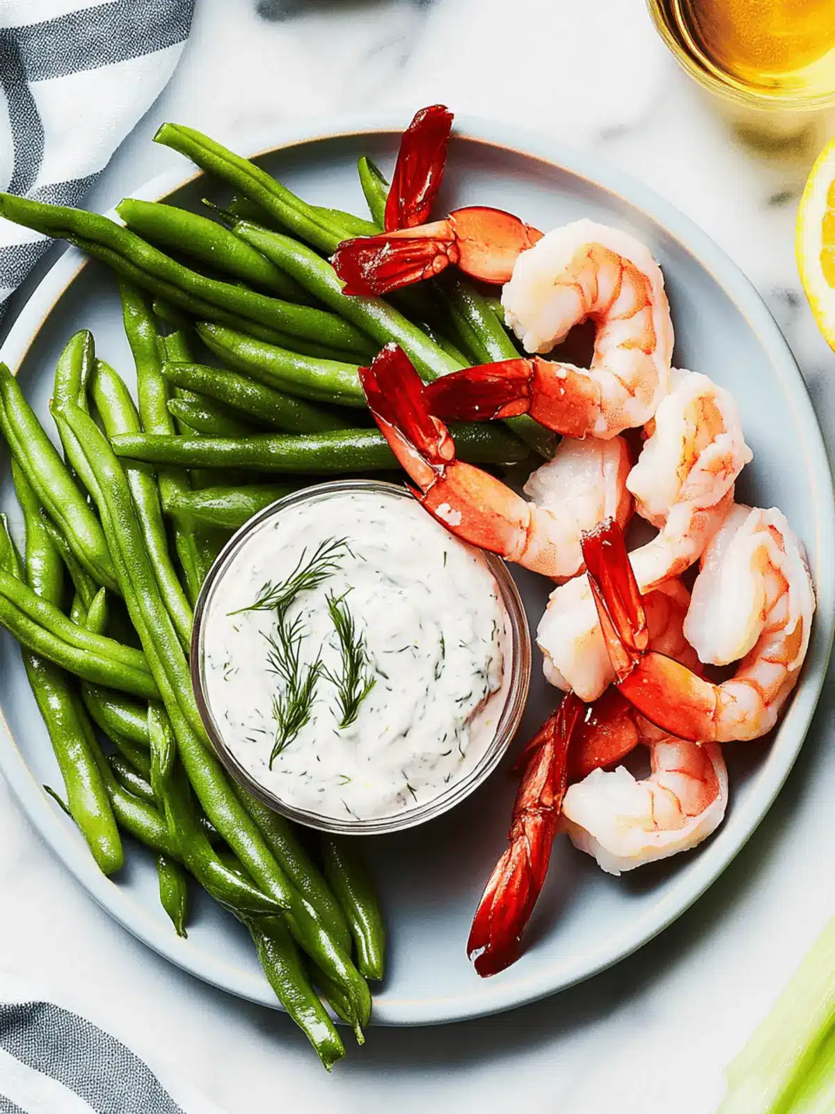 10-Minute Shrimp With Green Beans and Creamy Lemon-Dill Dip