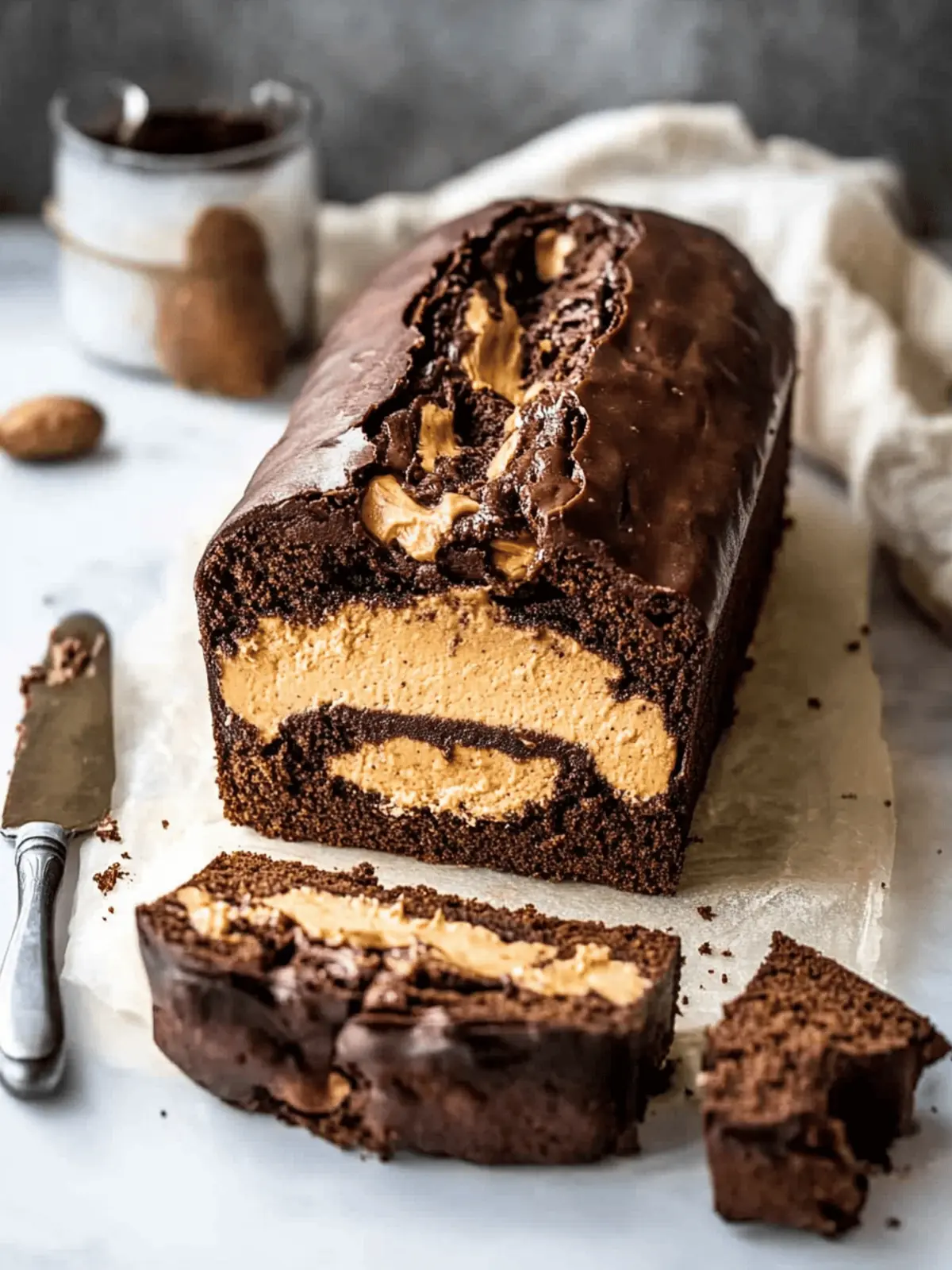 Peanut Butter Cheesecake Stuffed Chocolate Loaf