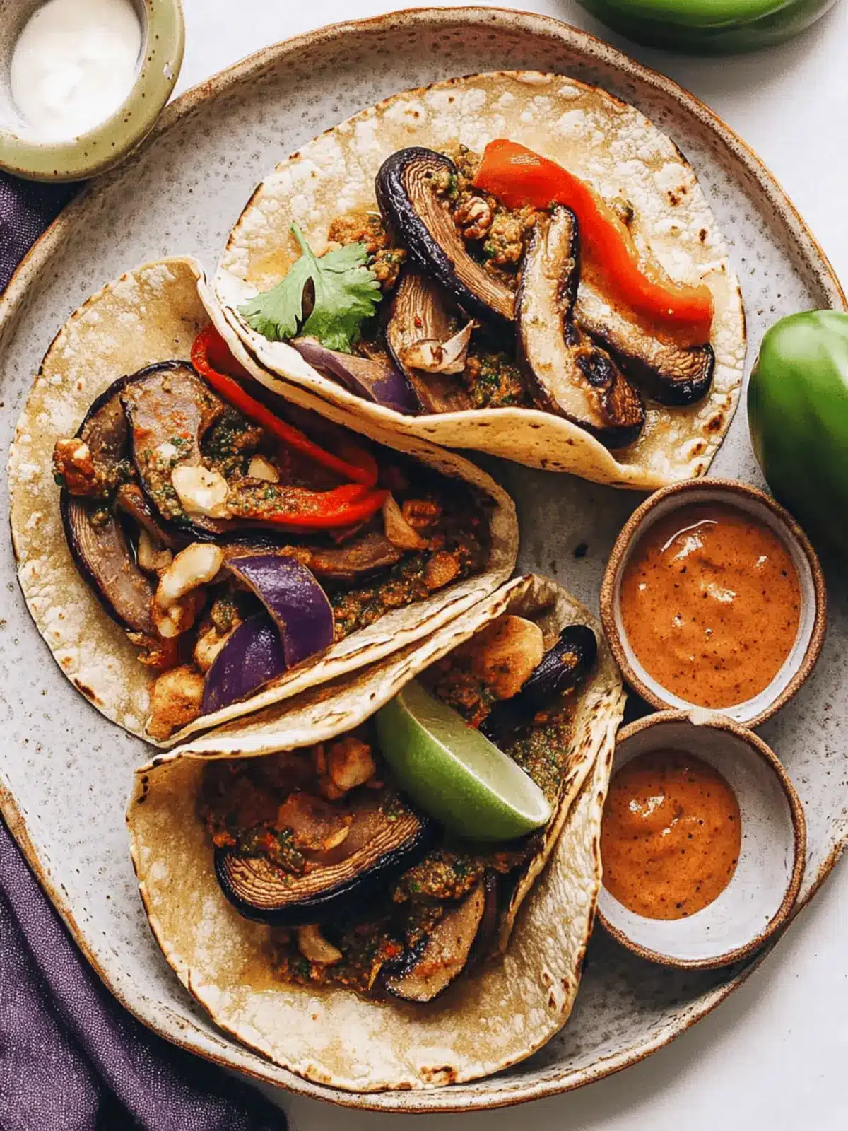 Portobello Fajita Tacos with Chipotle Pecan Pesto