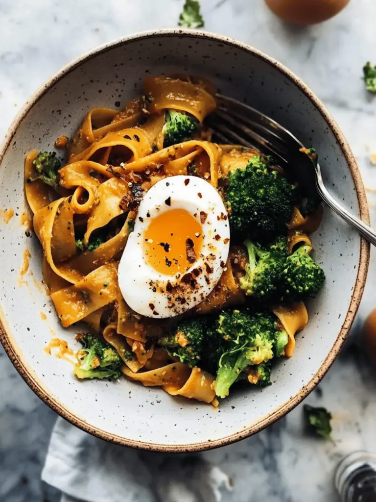 FALL: Chili Garlic Pappardelle with Smashed Broccoli and Soft Eggs
