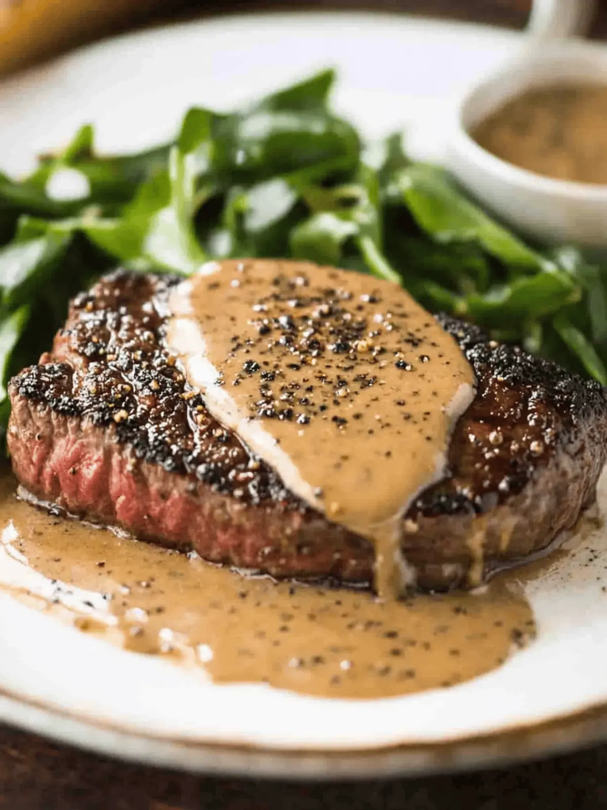 Steak with Creamy Peppercorn Sauce