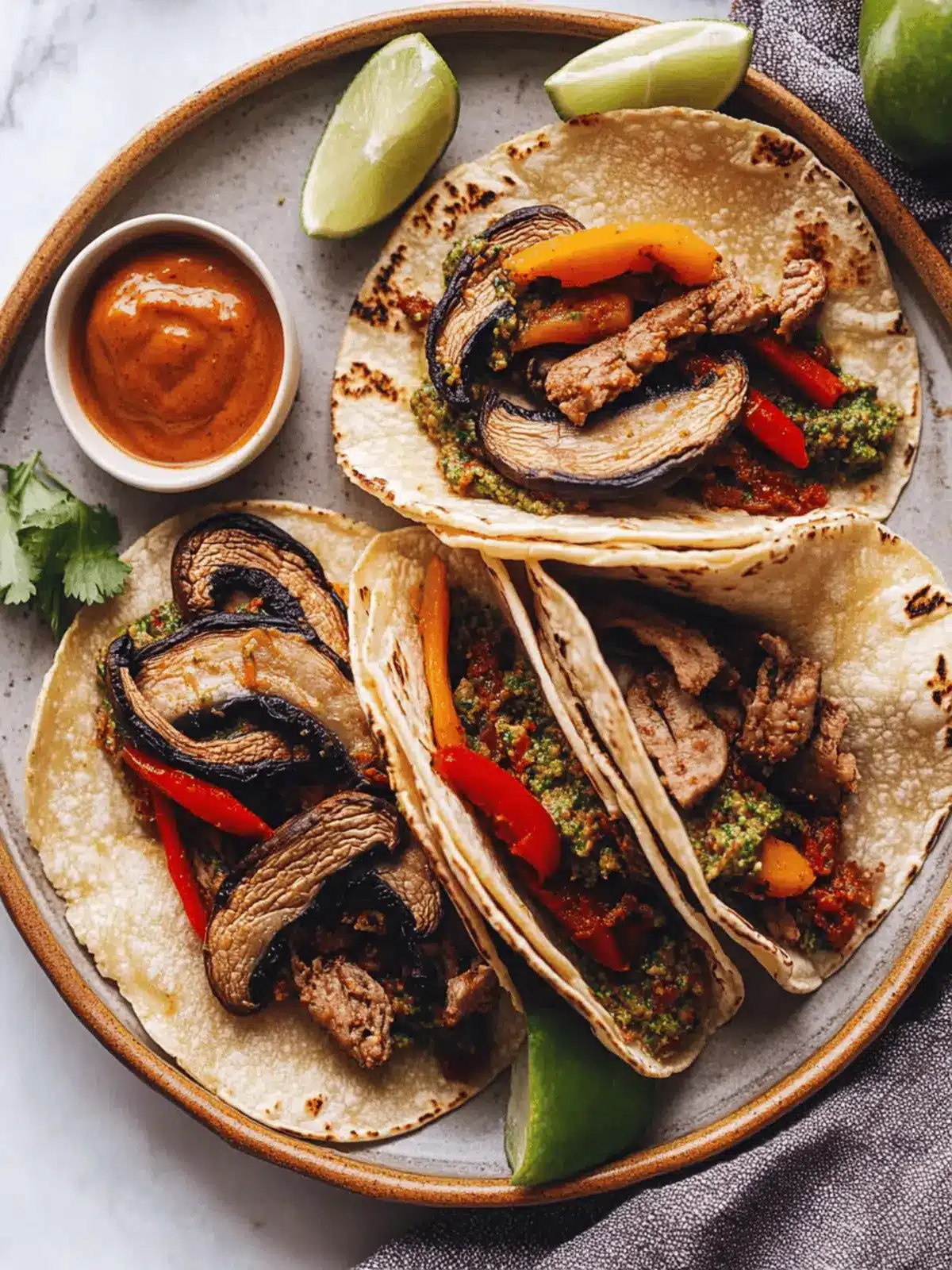 Portobello Fajita Tacos with Chipotle Pecan Pesto