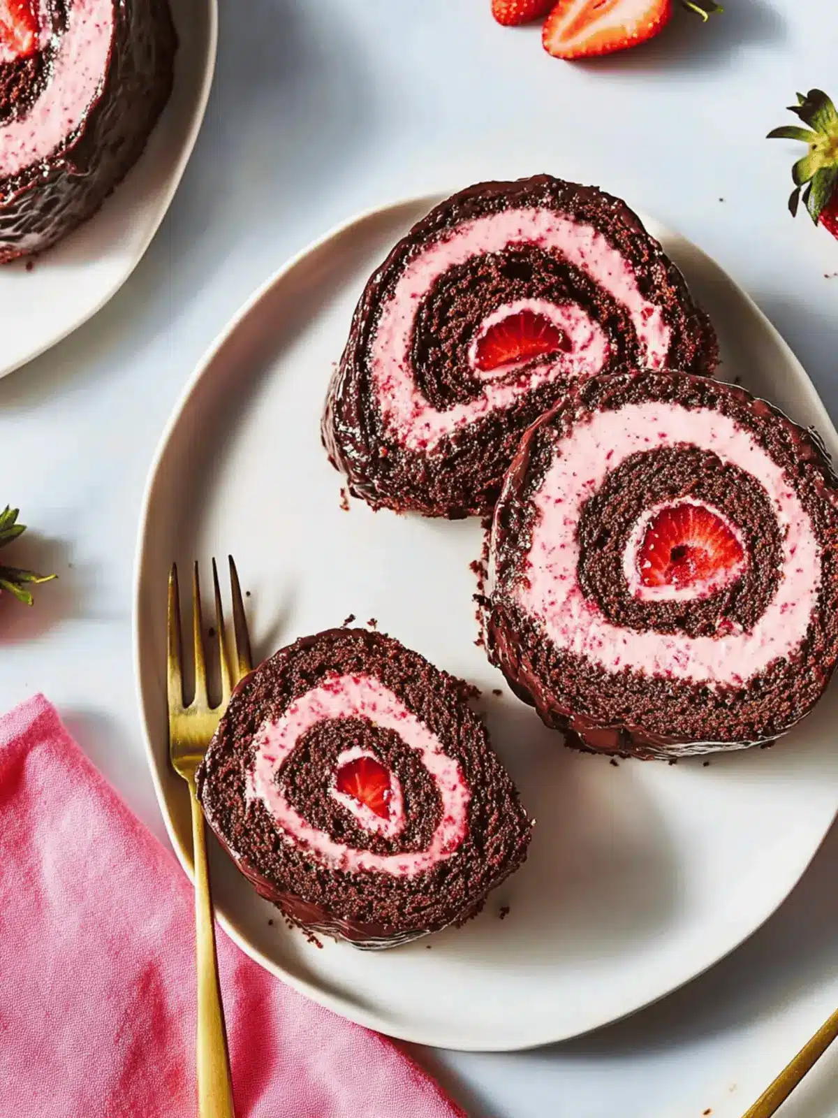 Chocolate-Covered Strawberry Swiss Roll Cake
