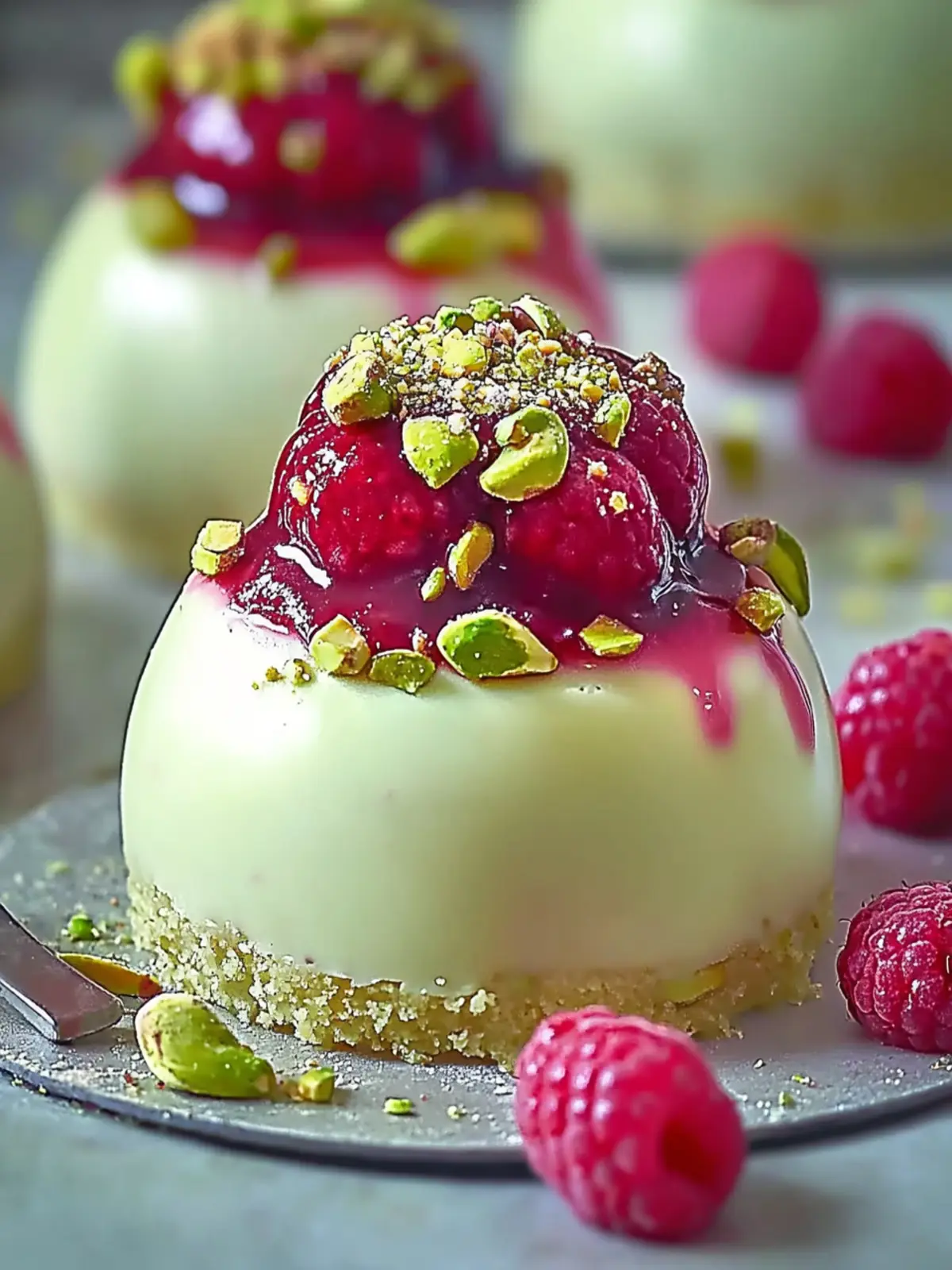 Indulge in Pistachio & Raspberry Cheesecake Domes Today 4 Pistachio & Raspberry Cheesecake Domes