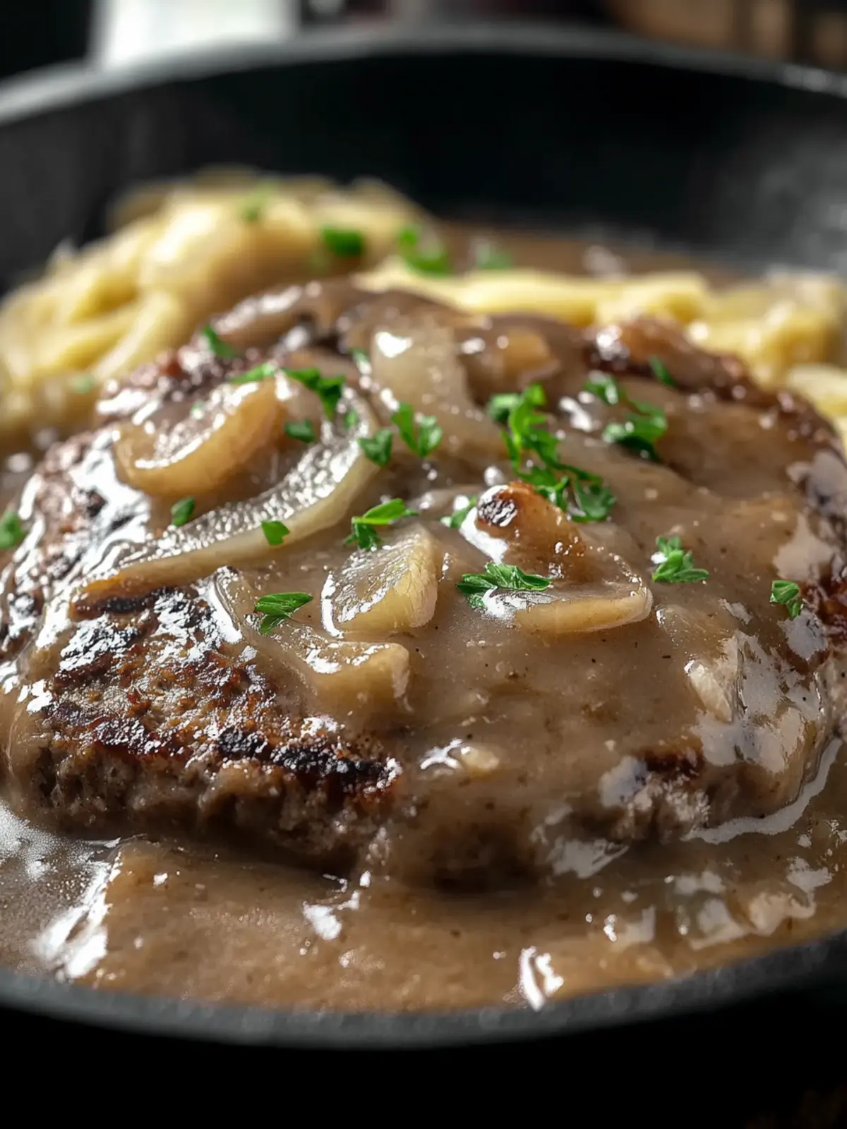 Savory Hamburger Steak with Onions and Gravy Magic 4 hamburger steak with onions and gravy