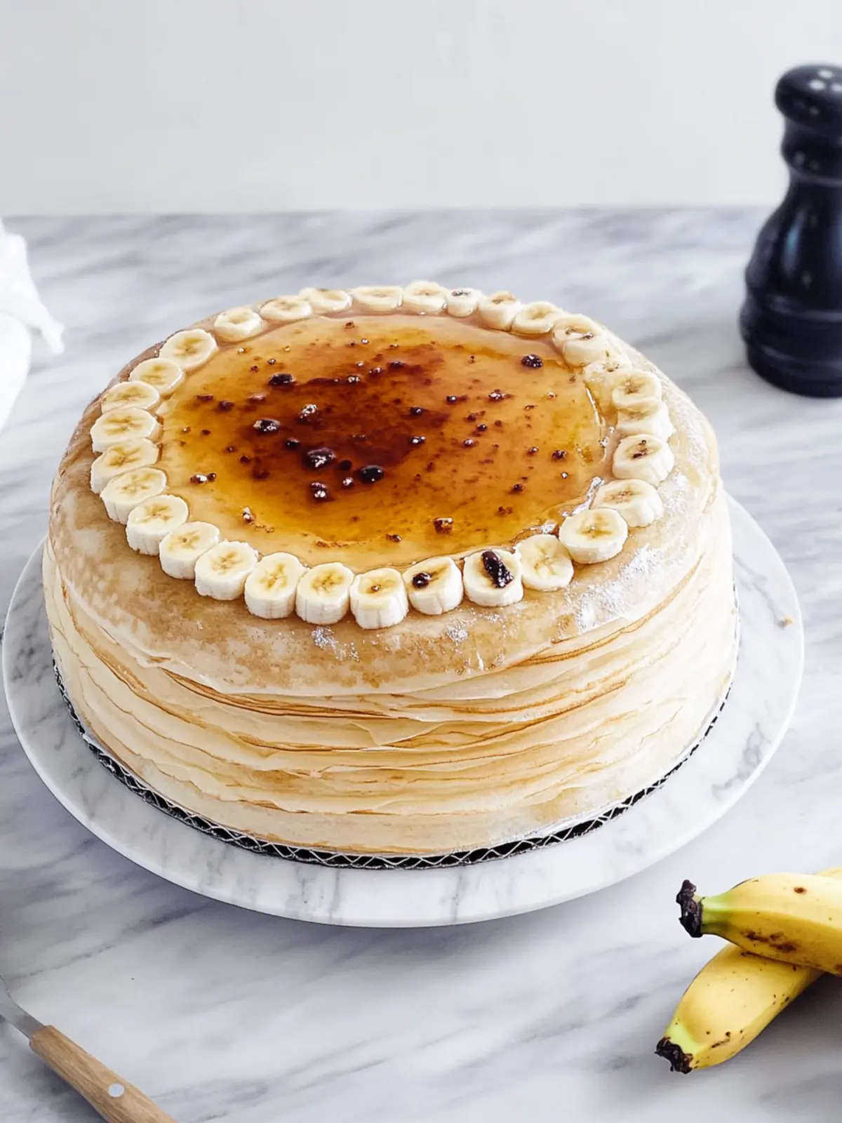 Decadent Banana & Crème Brûlée Mille Crêpe Cake Delight 4 Banana & Crème Brûlée Mille Crêpe Cake