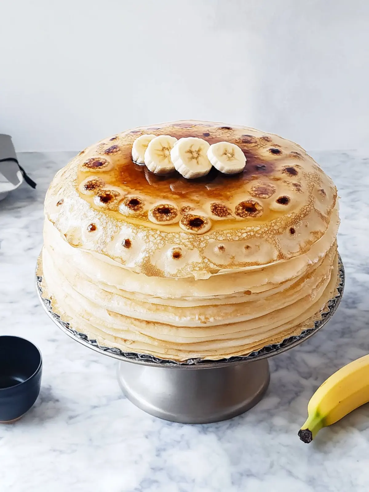 Decadent Banana & Crème Brûlée Mille Crêpe Cake Delight 2 Banana & Crème Brûlée Mille Crêpe Cake