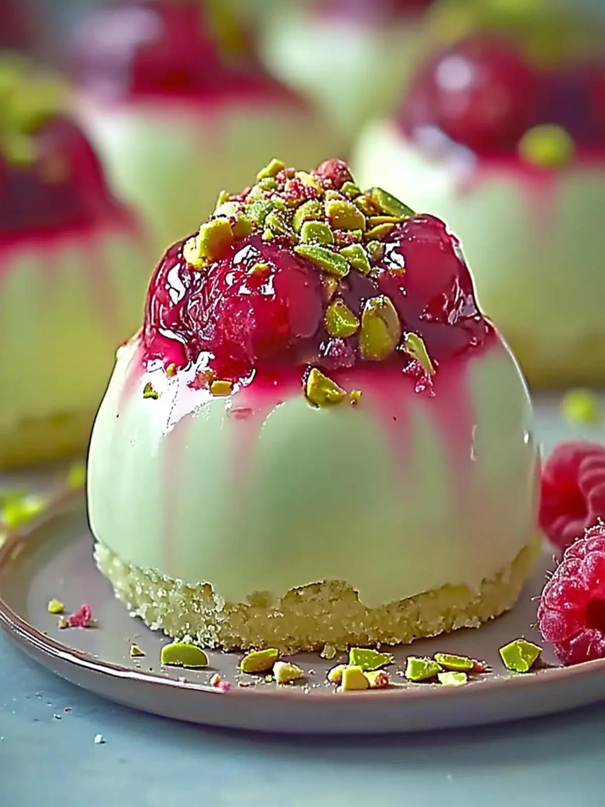 Indulge in Pistachio & Raspberry Cheesecake Domes Today 3 Pistachio & Raspberry Cheesecake Domes
