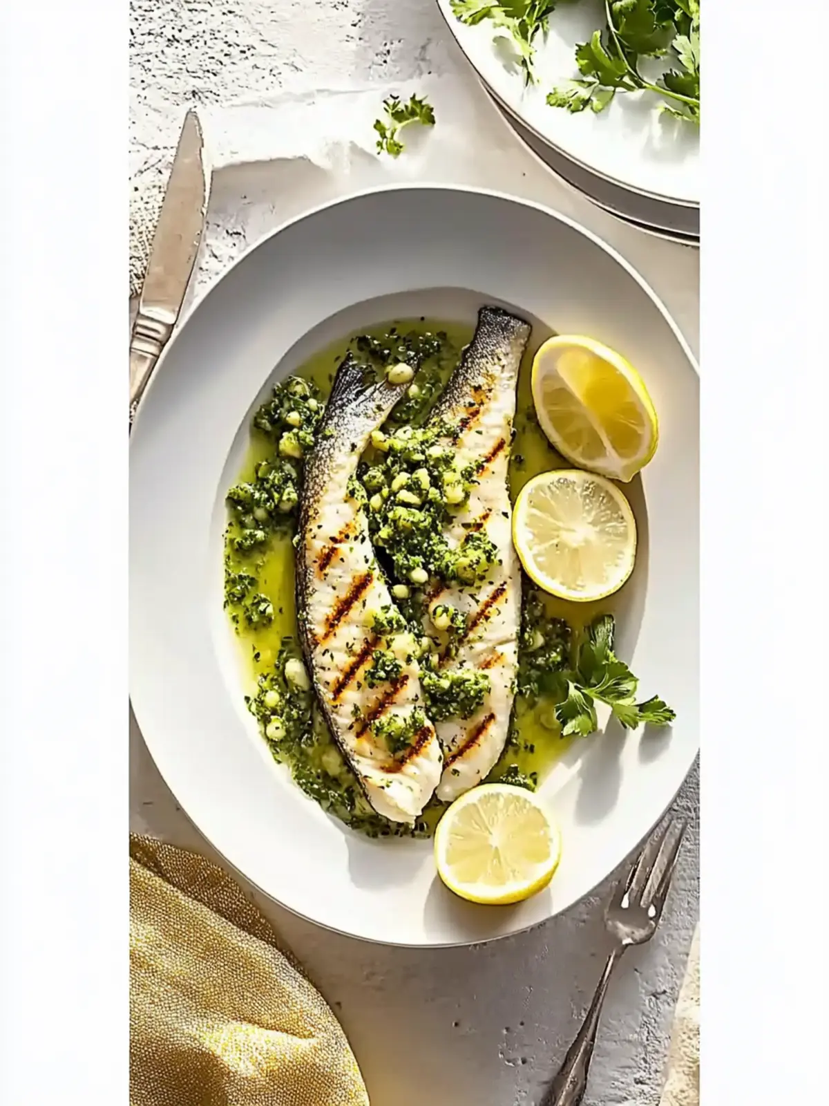Savory Mediterranean Sea Bass with Zesty Herb Salsa Verde 2 Mediterranean Sea Bass with Herb Salsa Verde