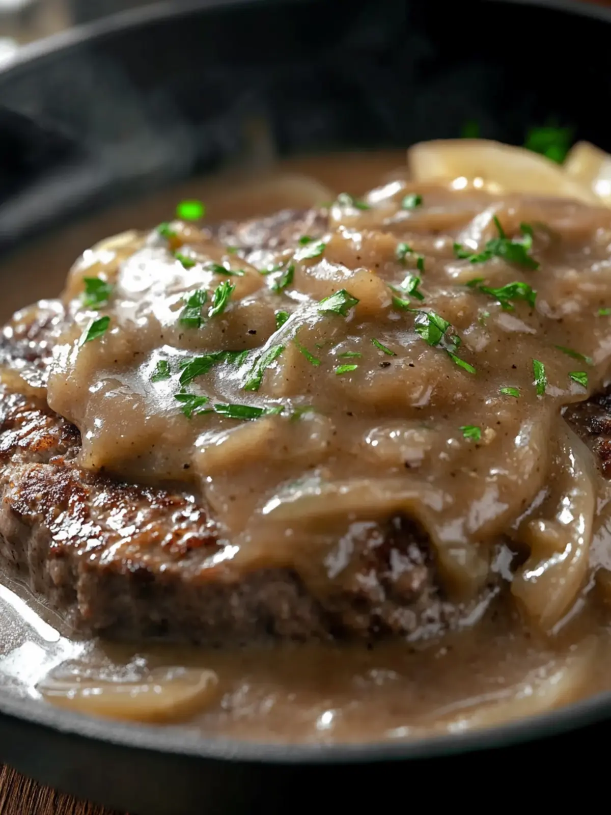 Savory Hamburger Steak with Onions and Gravy Magic 5 hamburger steak with onions and gravy