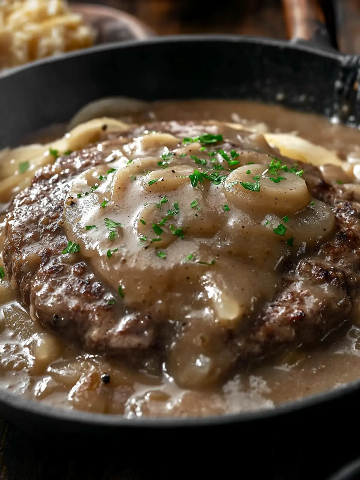 Savory Hamburger Steak with Onions and Gravy Magic 2 hamburger steak with onions and gravy
