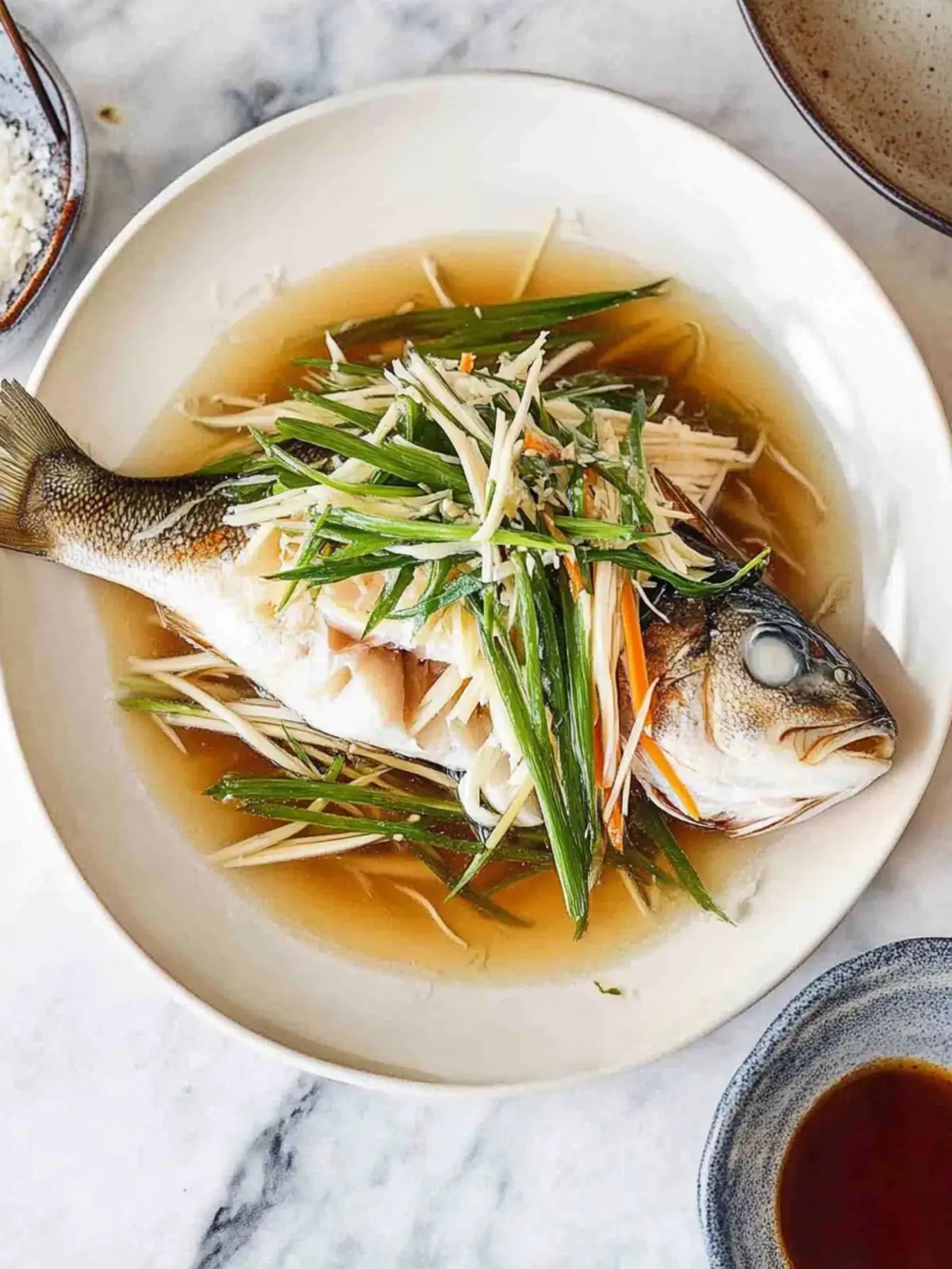 Delicious Chinese Steamed Fish with Ginger Shallot Sauce at Home 4 Chinese Steamed Fish with Ginger Shallot Sauce